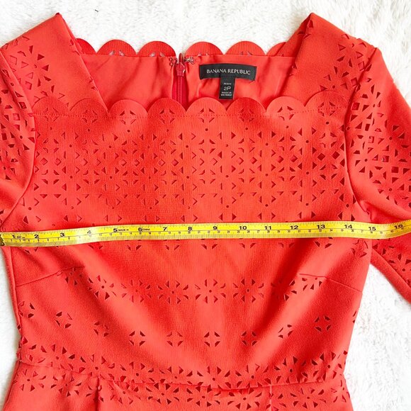 Banana Republic Laser Cut Fit and Flare Dress, Orange, Short Sleeve, Size 2P - Picture 5 of 12